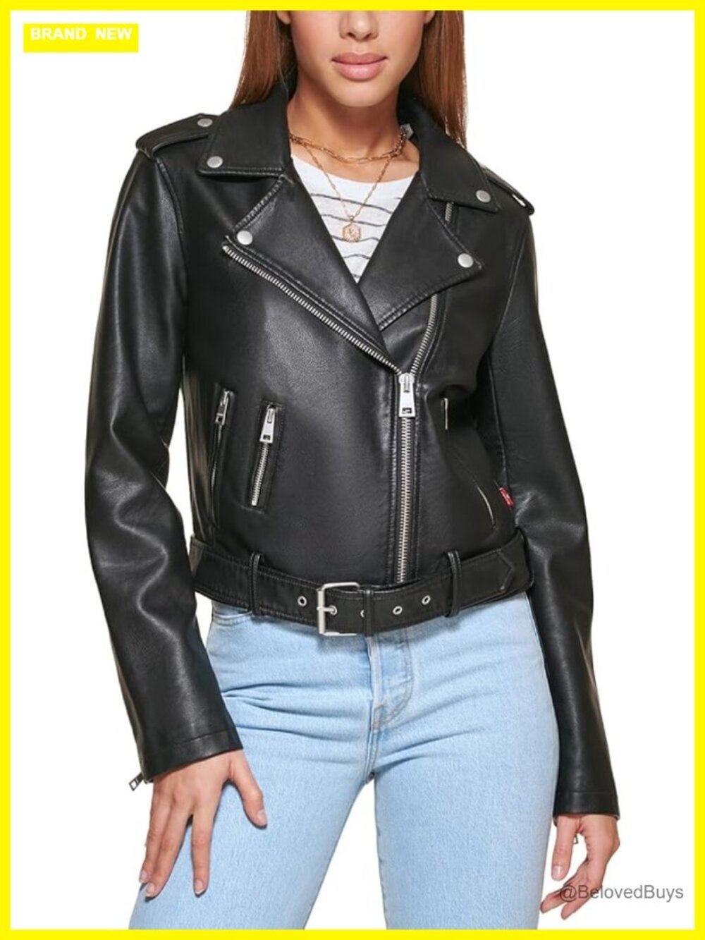 Belted Faux Leather Moto Jacket Regular Plus Size